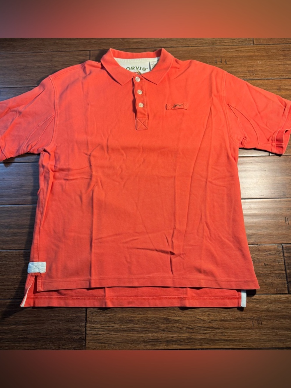 Orvis Polo Shirt Mens Large Heavyweight Cotton Short Sleeve Orange